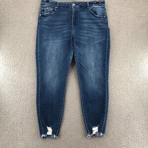 KanCan Jeans Womens 16 Blue Skinny High Rise Dark Ripped Hem Distressed Stretch
